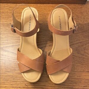 Lucky Brand Brown Leather Sandals with chunky heel Size 7.5